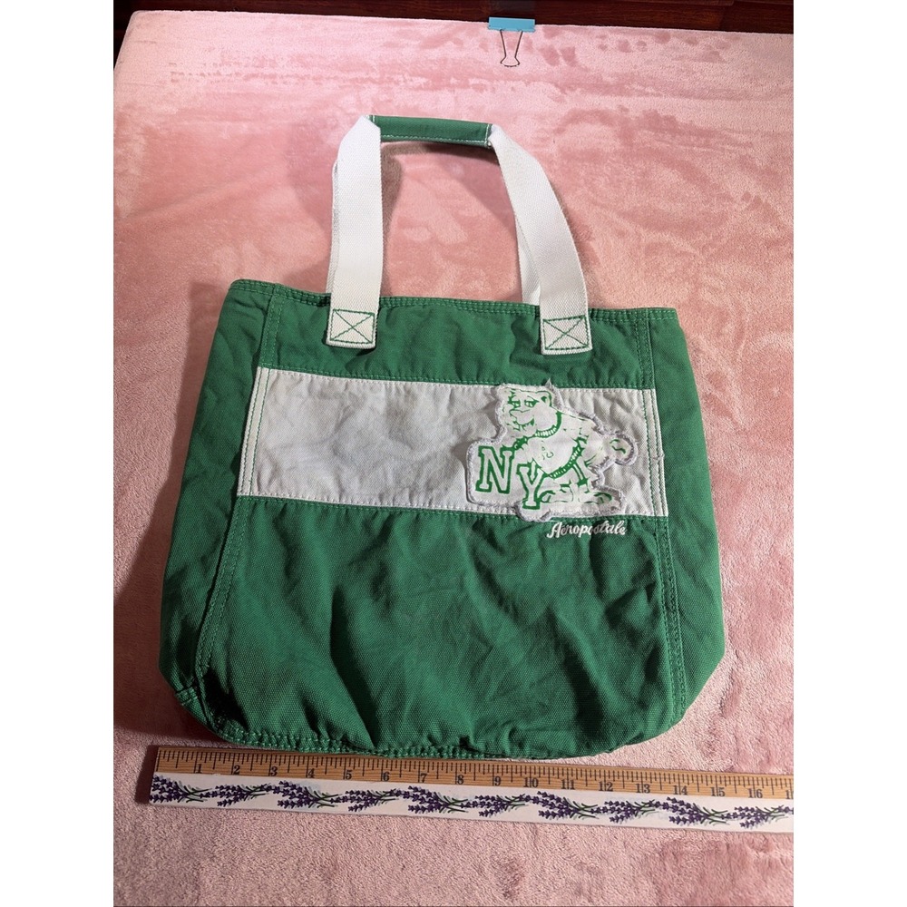 Y2K Aeropostale Canvas  Tote Bag New york Bear Green. 100% Cotton.